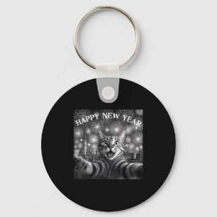 Cat Selfie With Firework Countdown Funny Happy New Key Ring