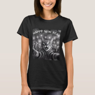 Cat Selfie With Firework Countdown Funny Happy New T-Shirt