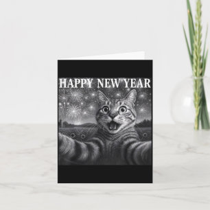 Cat Selfie With Firework Funny Cat Happy New Year Thank You Card
