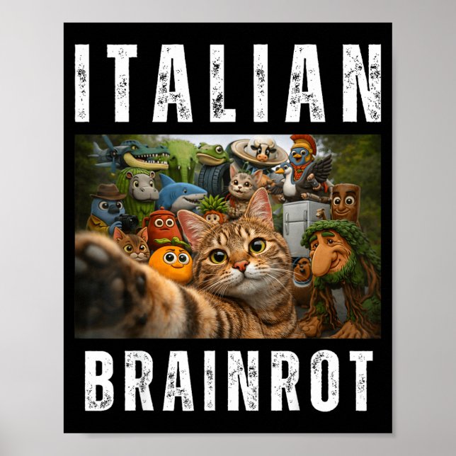 Cat selfie with funny italian brainrot meme poster (Front)