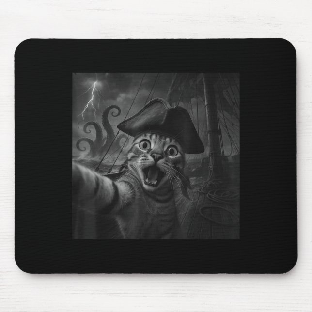 Cat Selfie With Kraken Octopus Funny Meme Men Wome Mouse Pad (Front)