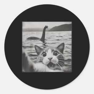 Cat Selfie With Loch Ness Monster Funny Cats Men W Classic Round Sticker
