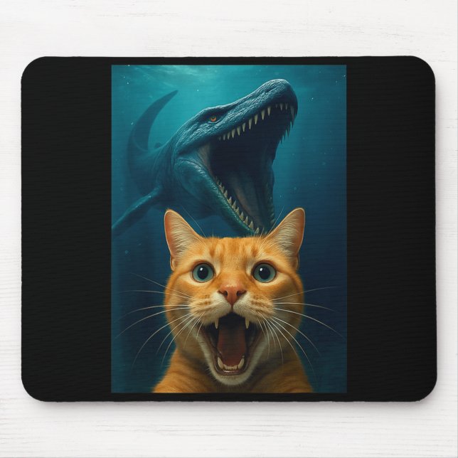Cat Selfie With Mosasaurus Dinosaur For Boys Kids  Mouse Pad (Front)