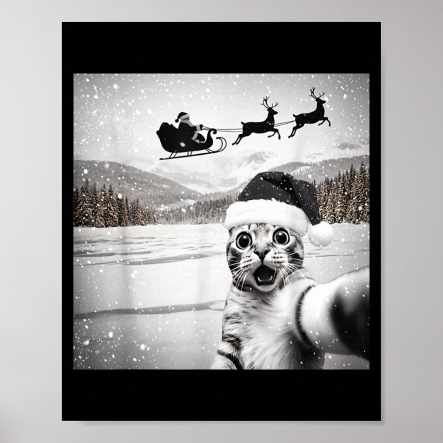 Cat Selfie With Santa For Men Women Kids  Poster (Front)