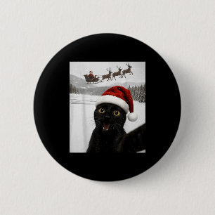 Cat Selfie With Santa Funny Black Cat Christmas Me 6 Cm Round Badge