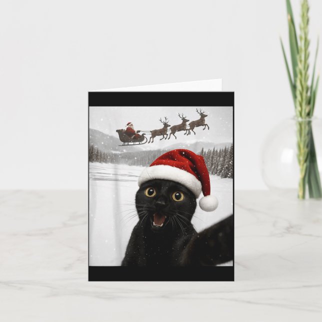 Cat Selfie With Santa Funny Black Cat Christmas Me Card (Front)