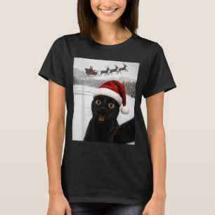 Cat Selfie With Santa Funny Black Cat Christmas Me T-Shirt