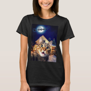 Cat Selfie with Santa, Reindeer, and Sleigh Funny T-Shirt