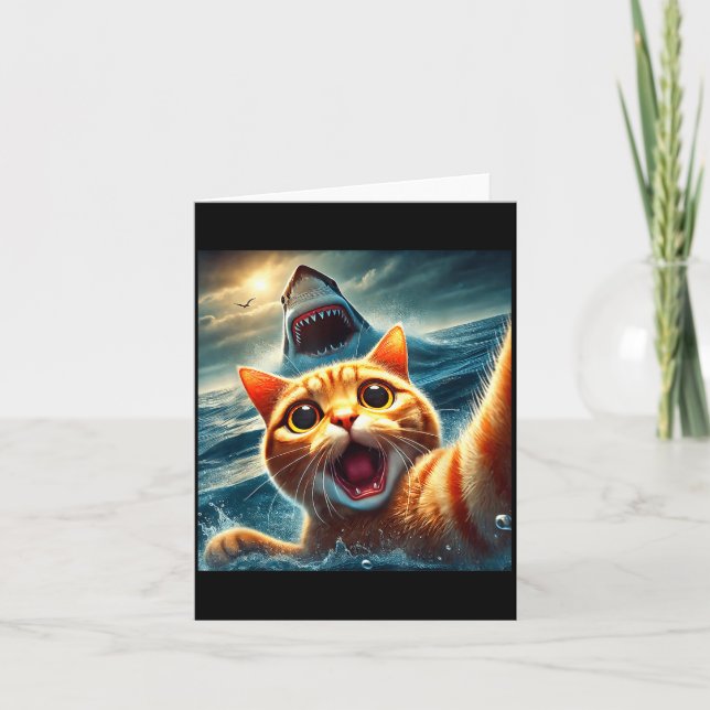 Cat Selfie With Shark Funny  Card (Front)