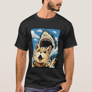 Cat Selfie with Shark Funny Cat Swim Attack Summer T-Shirt