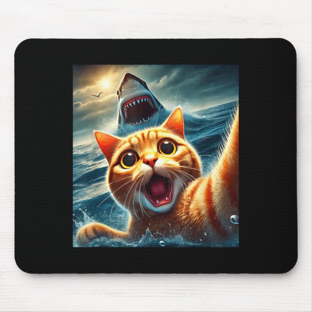 Cat Selfie With Shark Funny  Mouse Pad (Front)
