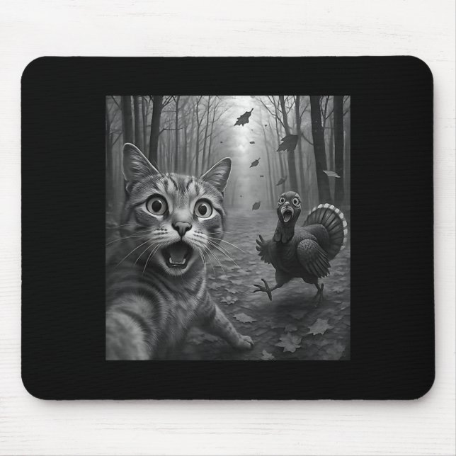 Cat Selfie With Turkey Funny Happy Thanksgiving Da Mouse Pad (Front)