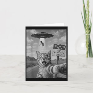 Cat Selfie With Ufo Alien Abduction Funny Cow Humo Card