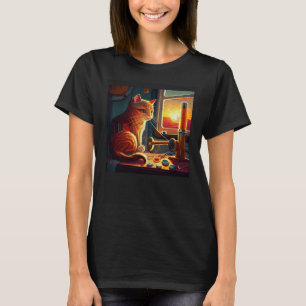 Cat Sewing Colourful T-Shirt