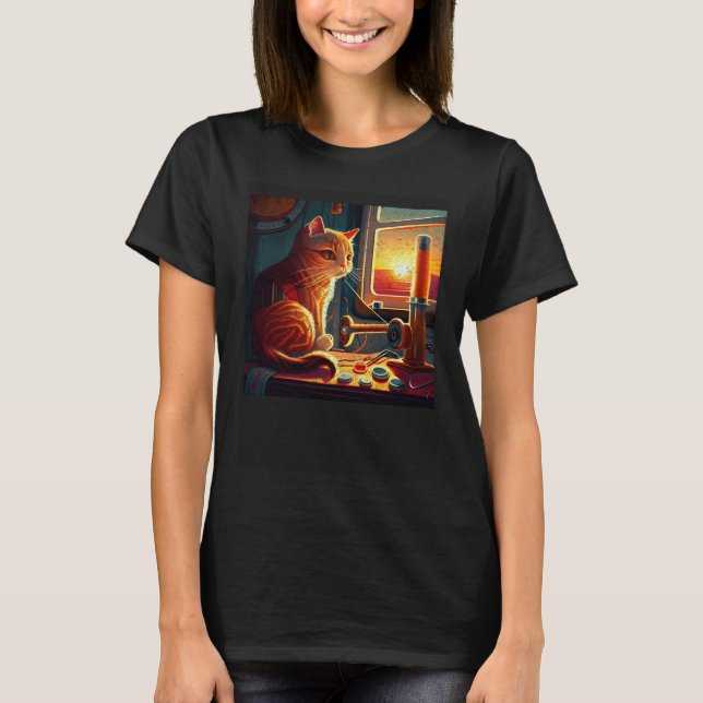 Cat Sewing Colourful T-Shirt (Front)