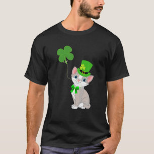 Cat Shamrock Balloon St Patrick's Day Cat Kitten L T-Shirt