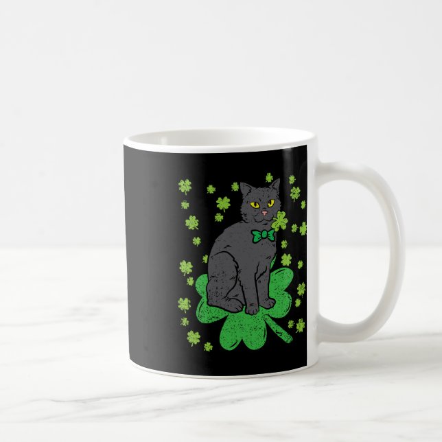 Cat Shamrock St Patricks Day 4 Leaf Clover Men Wom Coffee Mug (Right)