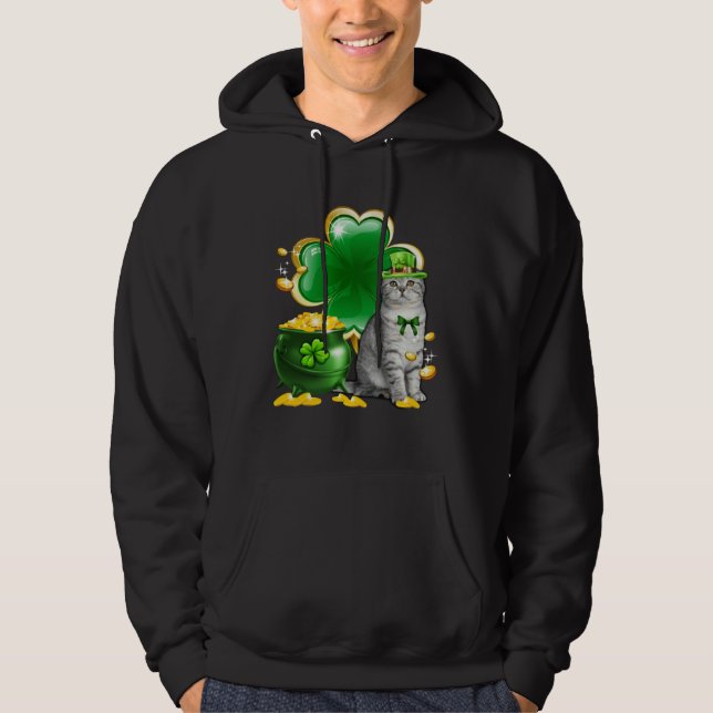 Cat Shamrock St Patricks Day Cat Meowy Irish Hoodie (Front)