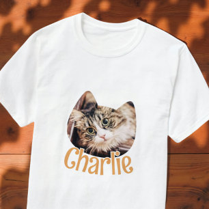 Cat Shape Modern Simple Custom Pet Cat Photo Name T-Shirt