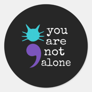 Cat Shape Semicolon Gift Suicide Prevention Awaren Classic Round Sticker