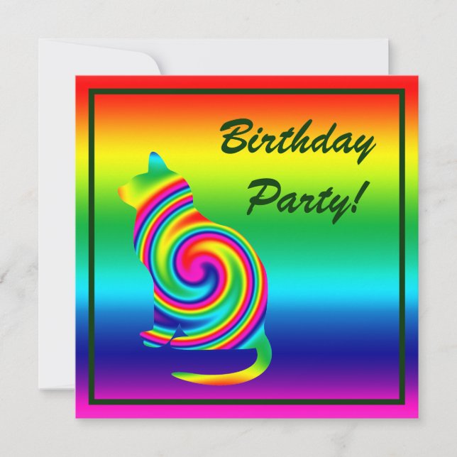 Cat Shaped Rainbow Twirl Invitation (Front)