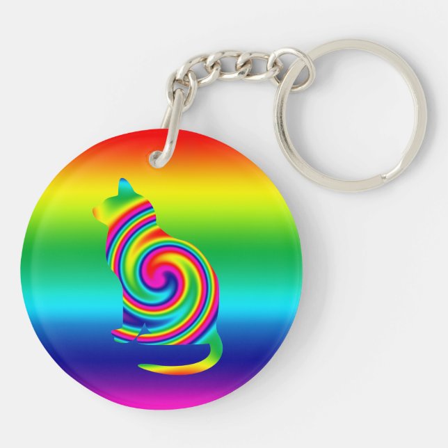Cat Shaped Rainbow Twirl Key Ring (Back)