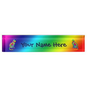 Cat Shaped Rainbow Twirl Nameplate