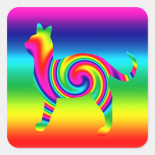 Cat Shaped Rainbow Twist Square Sticker