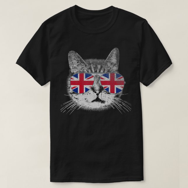 Cat Shirt Union Jack Flag Country Retro England Br (Design Front)