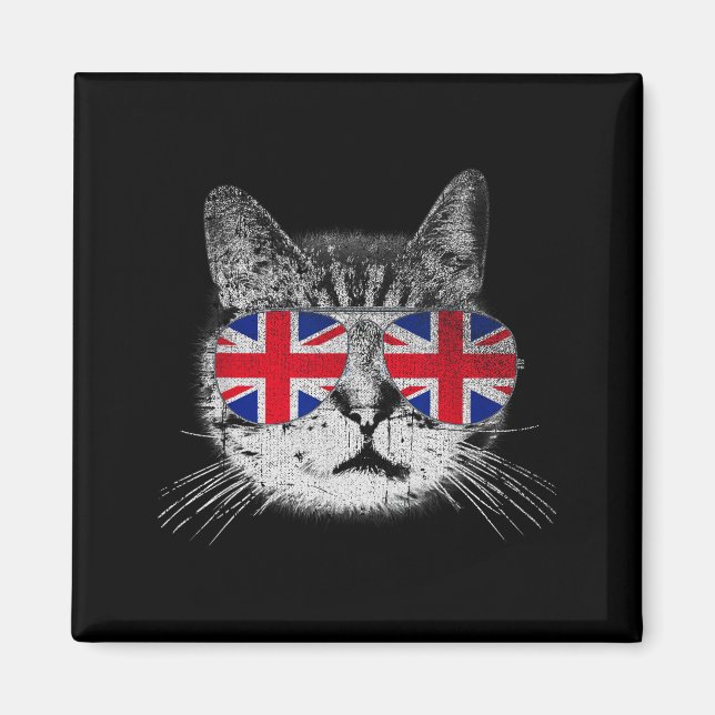 Cat Shirt Union Jack Flag Country Retro England Br Magnet (Front)