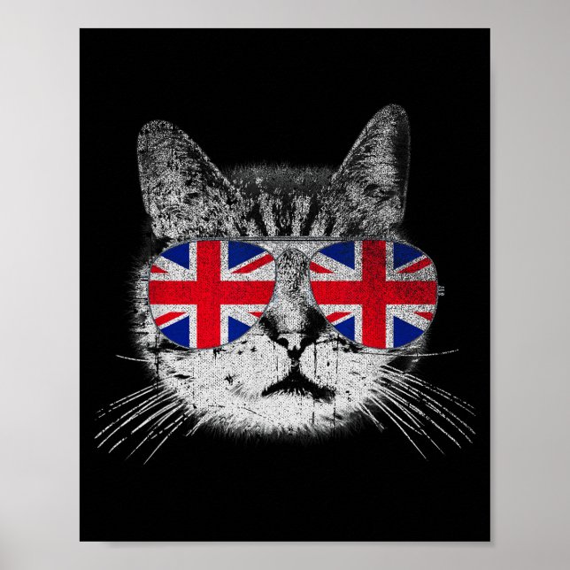Cat Shirt Union Jack Flag Country Retro England Br Poster (Front)