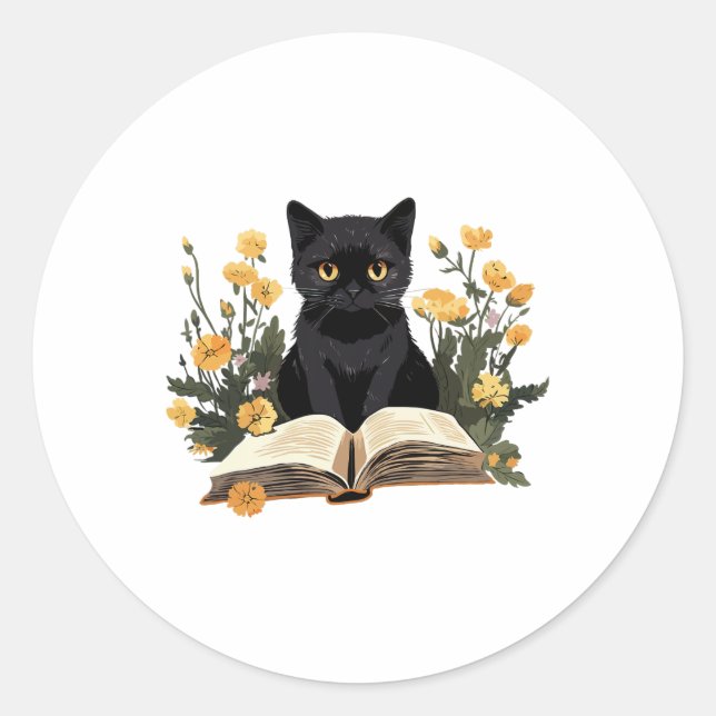 Cat Shirts For Women Book Lover Shirt Cute Cat And Classic Round Sticker (Front)