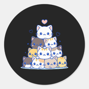 Cat Shirts Women Cute Cats Anime Kawaii Japanese G Classic Round Sticker
