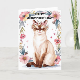 Cat Siamese Brown Cat for Mum on Mother's Day Holiday Card