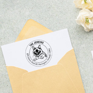 Cat Siamese Family Return Address  Rubber Stamp
