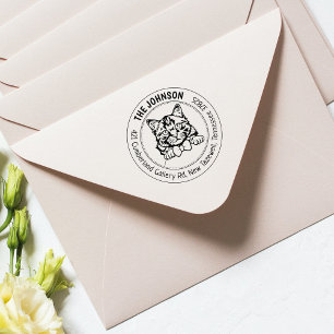 Cat Siberian Family Return Address  Rubber Stamp