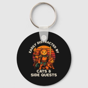 Cat Side Quest Funny Cats Tabletop Gamer Nerd Men Key Ring