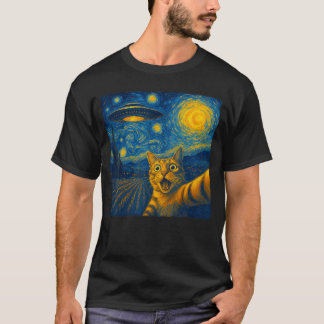 Cat Sie with UFO Cats Starry Night Van Gogh Men Wo T-Shirt