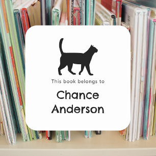 Cat silhouette bookplate sticker
