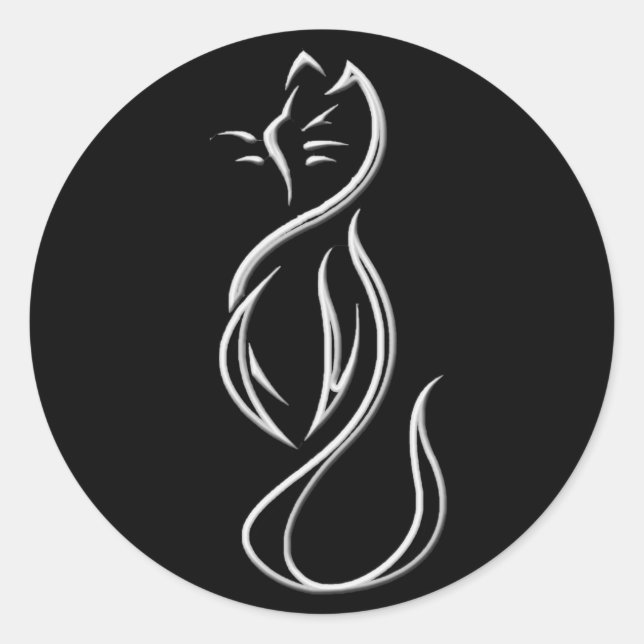 CAT SILHOUETTE CLASSIC ROUND STICKER (Front)