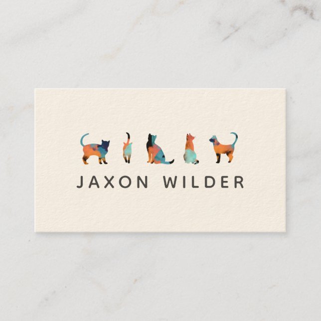Cat Silhouette Cloud Watercolor Abstract Minimal  Business Card (Front)