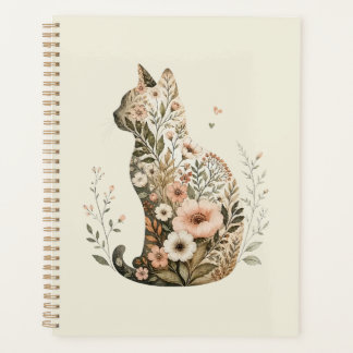  Cat Silhouette Floral Boho Wildflower Planner