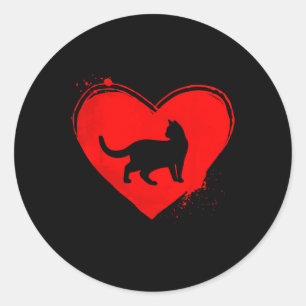 Cat Silhouette Heart Shape Valentine Cat Lovers Classic Round Sticker