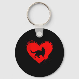 Cat Silhouette Heart Shape Valentine Cat Lovers Key Ring