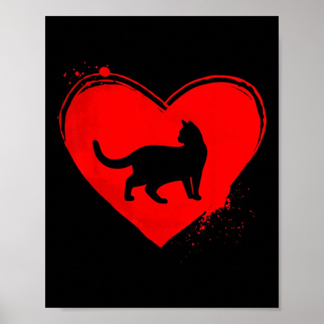 Cat Silhouette Heart Shape Valentine Cat Lovers  Poster (Front)