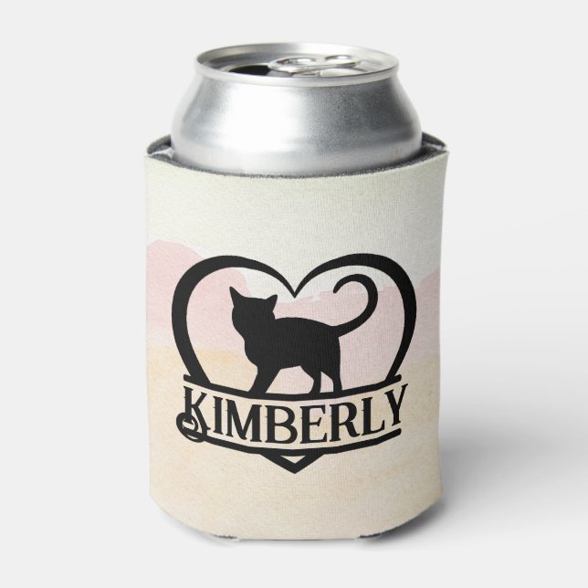 Cat Silhouette Heart Split Monogram Can Cooler (Can Front)