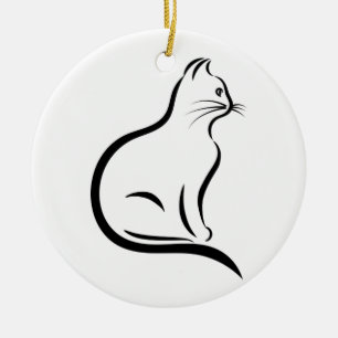 Cat silhouette illustration ceramic tree decoration