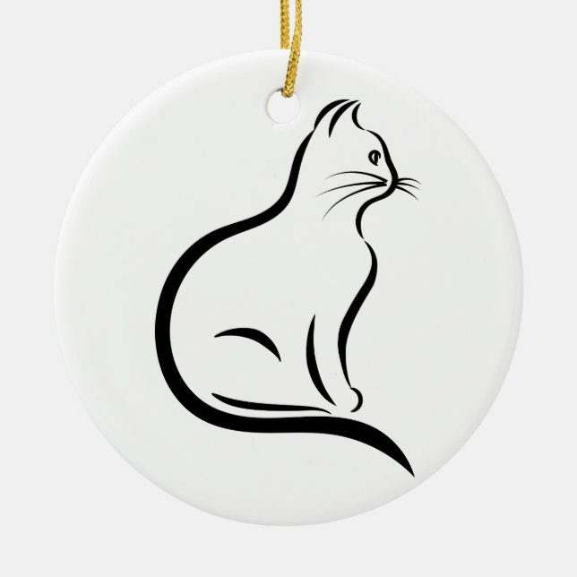 Cat silhouette illustration ceramic tree decoration (Front)