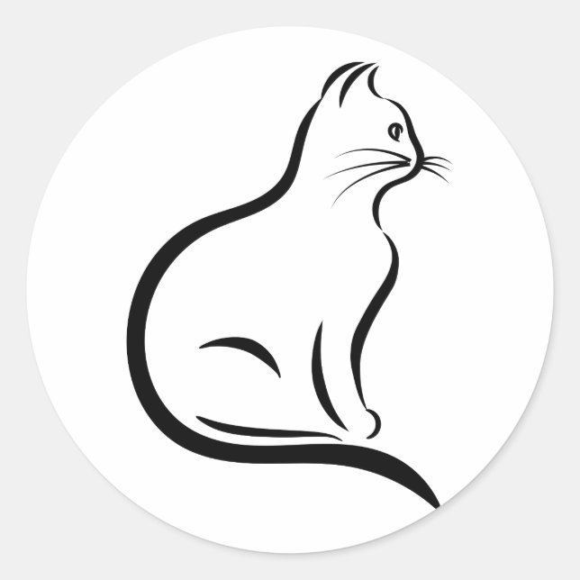 Cat silhouette illustration classic round sticker (Front)