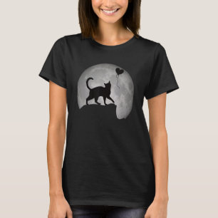 Cat Silhouette in Full Moon with a Heart. Beautifu T-Shirt